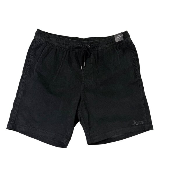 Rvca Mens Black Cotton Blend Shorts Medium Adjustable Drawstring Casual 17" Leng - Picture 2 of 11
